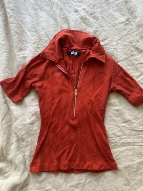 Reformation Rust Ribbed Half-Zip Polo